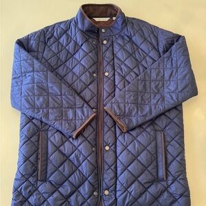 Peter Millar Men's Quilted Puffer travel Jacket - Suffolk - Navy and Brown